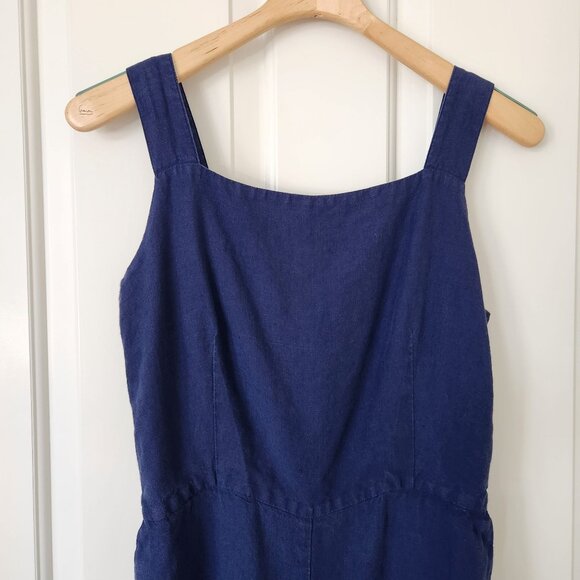 Son De Flor 100% Linen Jumpsuit Navy Blue Sustainable Comfy Casual Cute Boho - Picture 5 of 15